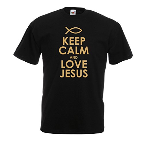 lepni.me Camisetas Hombre Amo a Jesucristo, Religión Cristiana - Pascua, Resurrección, Natividad, Ideas de Regalo Religioso (XX-Large Negro Oro)