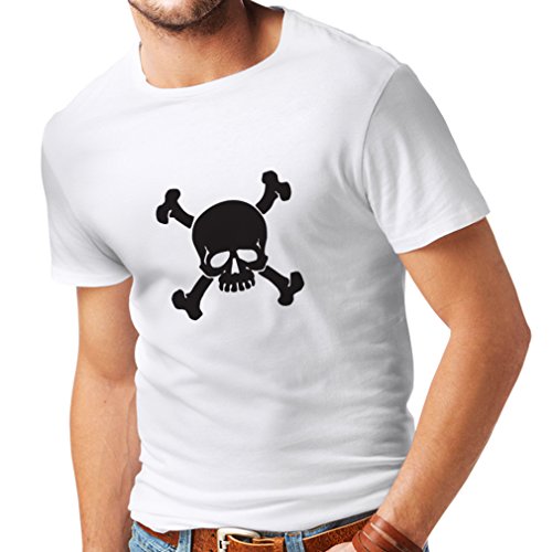 lepni.me Camisetas Hombre Calavera y Tibias Cruzadas, señal de Advertencia - No Tocar (Small Blanco Negro)