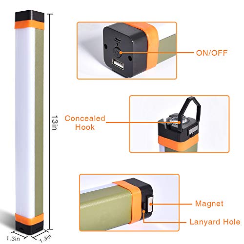 LETOUR Luz LED de Acampada, 4 Modos 400 lumens Recargable por USB, con Banco de energía de 1200 mAh, luz de Emergencia magnética IP68 Resistente al Agua, para Senderismo, Barbacoa al Aire Libre