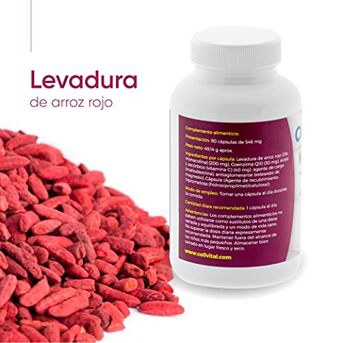 Levadura de Arroz Rojo con Coenzima Q10 pastillas para reducir el Colesterol Monacolina natural plus Dosis en Capsulas para bajar el colesterol Tratamiento 3 Meses