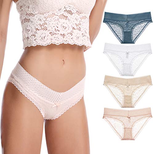 Levao Bragas de Encaje Mujer Braguita de sin Costuras Floral Ropa Interior de Encaje, Pack de 4,M