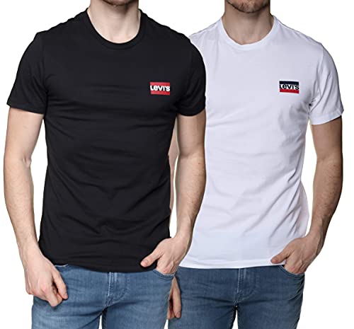 Levi's 2pk Crewneck Graphic Camiseta, Multicolor (2 Pack Sw White/Mineral Black 0000), Small (Pack de 2) para Hombre