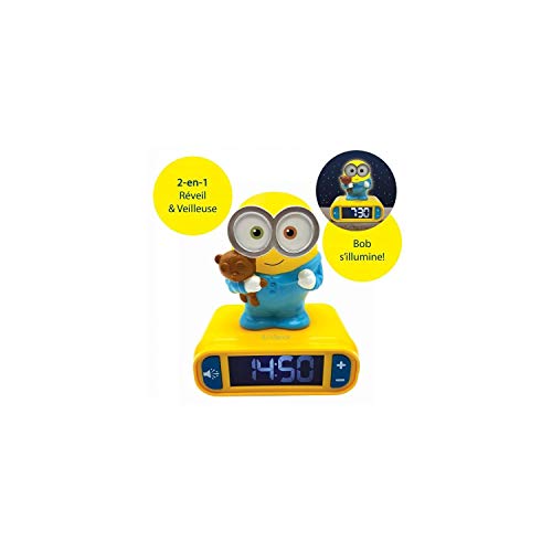 LEXIBOOK- Reloj Despertador Minions Bob con Pantalla LCD Digital y luz de Noche integrada - Amarillo/Azul