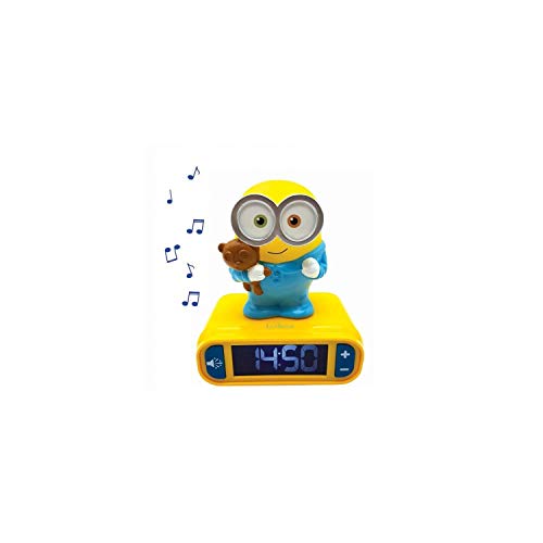 LEXIBOOK- Reloj Despertador Minions Bob con Pantalla LCD Digital y luz de Noche integrada - Amarillo/Azul