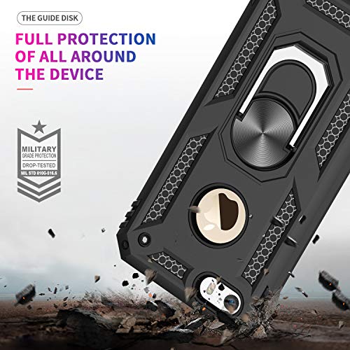 LeYi Funda iPhone SE/5S/5 Armor Carcasa con 360 Anillo iman Soporte Hard PC y Silicona TPU Bumper antigolpes Fundas Carcasas Case para movil iPhone SE/5S/5 con HD Protector de Pantalla,Negro