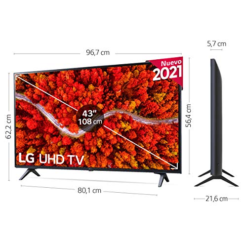 LG 43UP8000-ALEXA 2021-Smart TV 4K UHD 108 cm (43") con Procesador Quad Core, HDR10 Pro, HLG, Sonido Virtual Surround, HDMI 2.0, USB 2.0, Bluetooth 5.0, WiFi