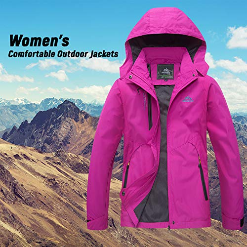 LHHMZ Chaqueta de senderismo a prueba de viento para mujer, ligera, transpirable, impermeable, al aire libre, Softshell casual abrigos con capucha, Mujer, 02Rose Red, S