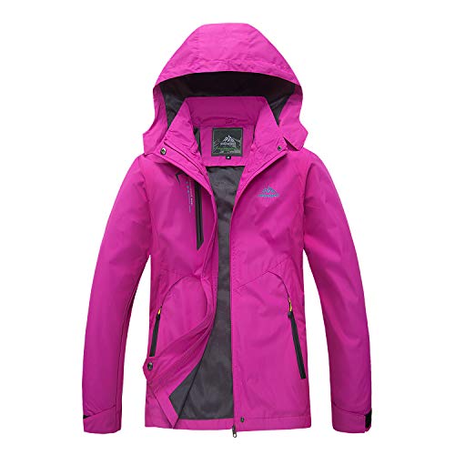 LHHMZ Chaqueta de senderismo a prueba de viento para mujer, ligera, transpirable, impermeable, al aire libre, Softshell casual abrigos con capucha, Mujer, 02Rose Red, S