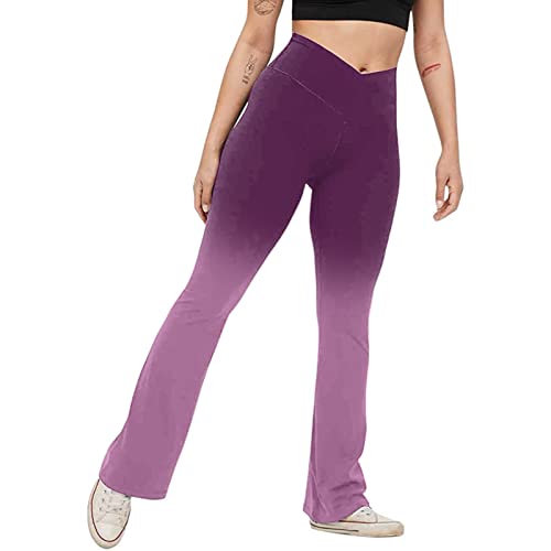 Liably Leggings de cintura alta para mujer, push-up, sexy, pantalones de yoga, cruzados, pernera ancha, pantalones de entrenamiento, estiramientos, ocio, morado, XXXL