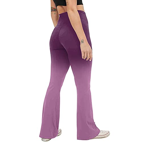 Liably Leggings de cintura alta para mujer, push-up, sexy, pantalones de yoga, cruzados, pernera ancha, pantalones de entrenamiento, estiramientos, ocio, morado, XXXL