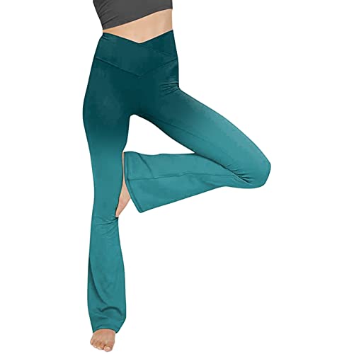 Liably Leggings de cintura alta para mujer, push-up, sexy, pantalones de yoga, cruzados, pernera ancha, pantalones de entrenamiento, estiramientos, ocio, verde, S