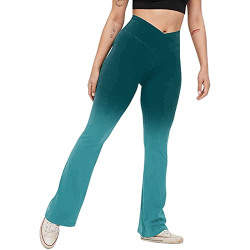 Liably Leggings de cintura alta para mujer, push-up, sexy, pantalones de yoga, cruzados, pernera ancha, pantalones de entrenamiento, estiramientos, ocio, verde, S