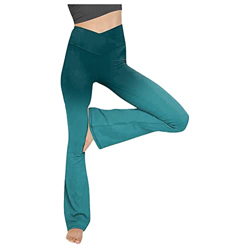 Liably Leggings de cintura alta para mujer, push-up, sexy, pantalones de yoga, cruzados, pernera ancha, pantalones de entrenamiento, estiramientos, ocio, verde, S