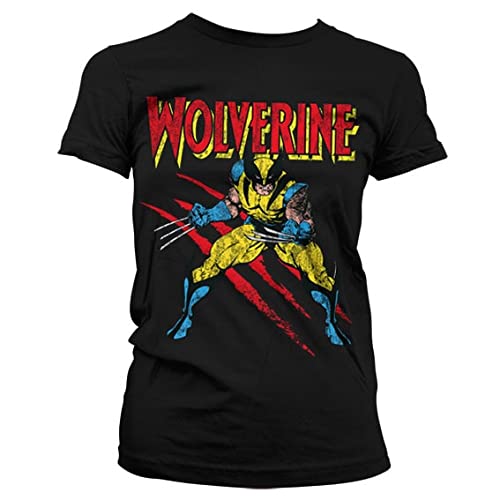Licenciado Oficialmente Wolverine Scratches Mujer Camiseta (Negro), Medium