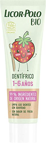 Licor Del Polo – Dentífrico Infantil Bio Junior 1-6 Años Fresa – 12uds de 50ml (600ml) – Pasta de dientes sabor FRESA – 99% de ingredientes de origen natural – Limpia los dientes con suavidad