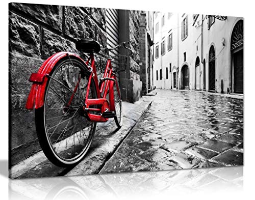 Lienzo decorativo para pared, diseño retro de bicicleta roja, en blanco y negro, 12 x 8 cm