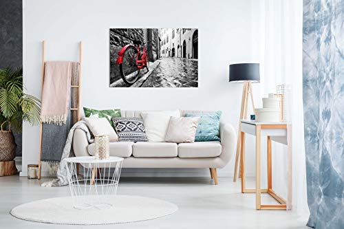 Lienzo decorativo para pared, diseño retro de bicicleta roja, en blanco y negro, 12 x 8 cm