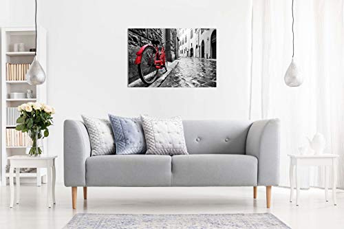 Lienzo decorativo para pared, diseño retro de bicicleta roja, en blanco y negro, 12 x 8 cm