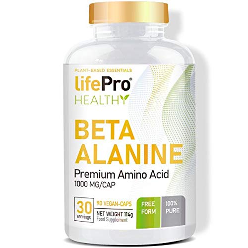 Life Pro Beta Alanine Premium Amino Acid – Beta alanina cápsulas para incrementar la masa muscular y el rendimiento deportivo – Recuperador muscular para los entrenamientos – 90 cápsulas veganas