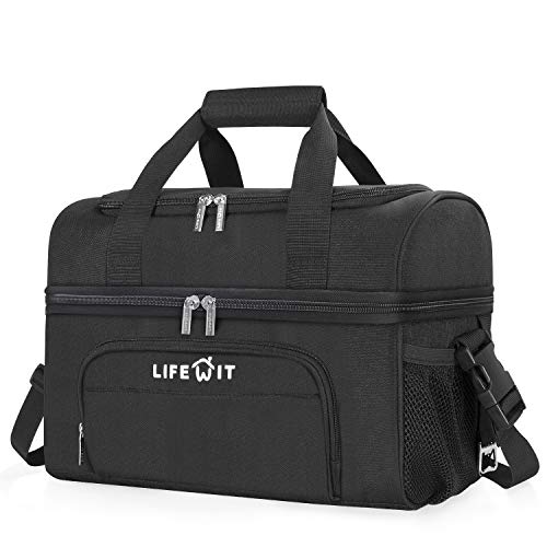 Lifewit 27can Nevera Portatil Bolsa Térmica Comida Doble Capa Porta Alimentos de Refrigeración Aislamiento Bolsa con Correa Ajustable para Picnics, Playa, Soporte, Camping, Negro