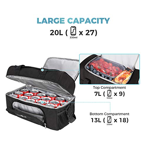 Lifewit 27can Nevera Portatil Bolsa Térmica Comida Doble Capa Porta Alimentos de Refrigeración Aislamiento Bolsa con Correa Ajustable para Picnics, Playa, Soporte, Camping, Negro