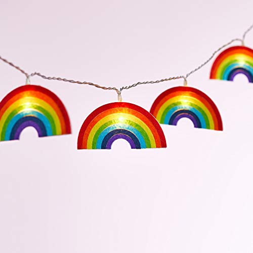 Lights4fun Cadena Luminosa de 10 Arco Iris en Fieltro con LED Blancos Cálidos a Pilas para Exteriores