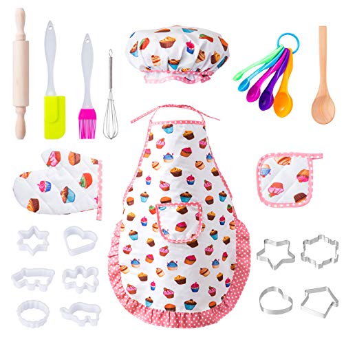 LIHAO 20 Piezas Mini Juego de Chef Niños Delantal Infantil Cocina Cortador de Galletas para Regalo Fiesta