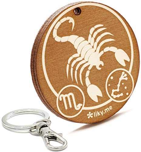 LIKY ® Signo del Zodiaco Escorpio - Llavero Original de Madera Grabado Regalo para Fans de la astrología Mujer Hombre cumpleaños pasatiempo joyería Colgante Bolso Mochila …