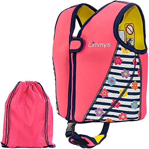 Limmys Chaleco de Natación de Neopreno de la Marca Premium para Niños - Flotador para el Aprendizaje de la Natación Ideal para Niñas - Incluye una Bolsa con Cordón Extra