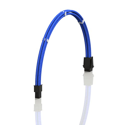 LINKUP - 50cm 4 Pines CPU ATX Placa Base PSU Fuente de Alimentación Cable de Extensión de PC Personalizado con Mangas Trenzadas con Peines┃Un Solo Paquete┃500mm - Azul