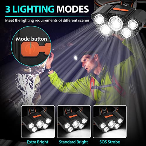 Linterna Frontal LED Recargable Alta Potencia, Linterna Cabeza con 3 Modos, Alcance de 100M, luz para bicicleta conImpermeable IPX4 para Casco, Pesca, Bicicleta, Camping y Caza