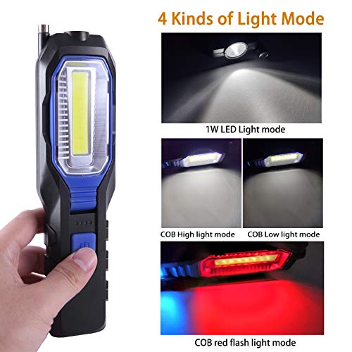 Linterna Taller Led Recargable, Lampara Taller Luz Portatil Mecanico de Trabajo COB LED Recargable USB 2800mAh Bateria con Iman Base Magnética 360º Gancho Colgante para Coche Autos Inspeccion