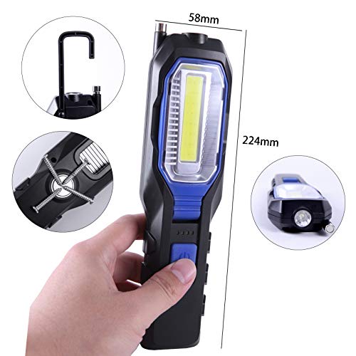 Linterna Taller Led Recargable, Lampara Taller Luz Portatil Mecanico de Trabajo COB LED Recargable USB 2800mAh Bateria con Iman Base Magnética 360º Gancho Colgante para Coche Autos Inspeccion