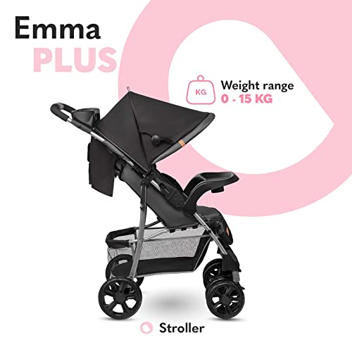 LIONELO Emma Plus Silla de paseo hasta 15 kg 6-36M Respaldo ajustable Cinturón de seguridad de 5 puntos Capucha profunda Organizador para padres Stone.