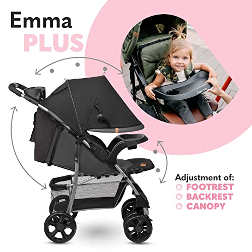 LIONELO Emma Plus Silla de paseo hasta 15 kg 6-36M Respaldo ajustable Cinturón de seguridad de 5 puntos Capucha profunda Organizador para padres Stone.