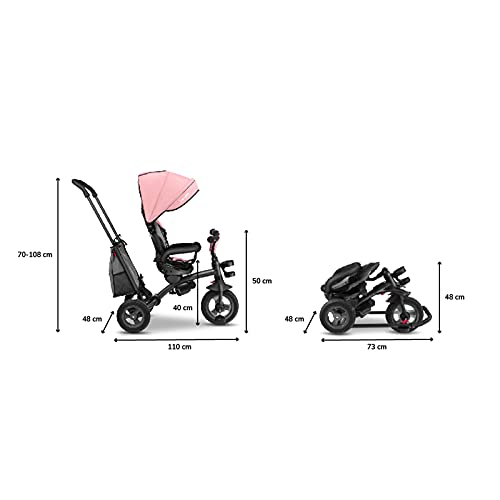 LIONELO Tris Bicicleta 2 en 1 Niño hasta 25 kg 12-60M Triciclo y carrito- bicicleta Cinturones de 3 puntos con fundas Regulación gradual del respaldo de 3 niveles Rosa y Gris