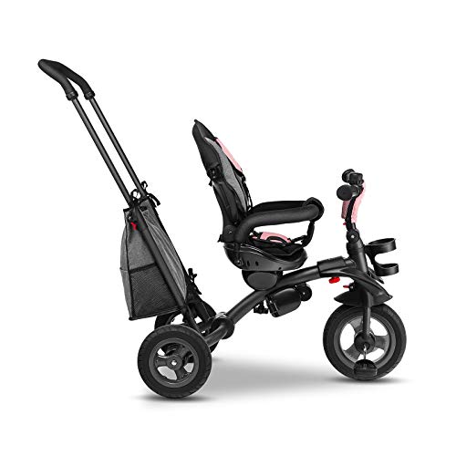 LIONELO Tris Bicicleta 2 en 1 Niño hasta 25 kg 12-60M Triciclo y carrito- bicicleta Cinturones de 3 puntos con fundas Regulación gradual del respaldo de 3 niveles Rosa y Gris