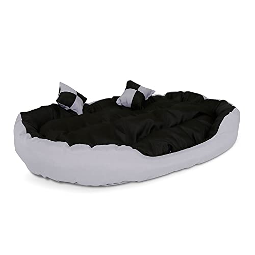 lionto by dibea Cama para perros 4 en 1 cojín para perros cesta para perros con cojín reversible (L) 110x80 cm negro/gris