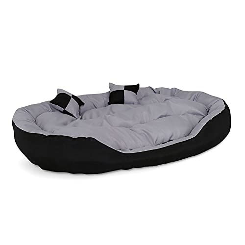 lionto by dibea Cama para perros 4 en 1 cojín para perros cesta para perros con cojín reversible (L) 110x80 cm negro/gris