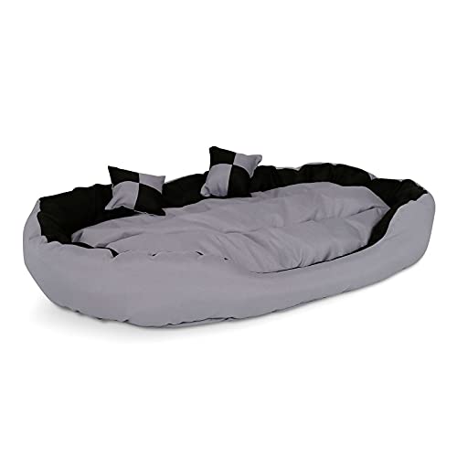 lionto by dibea Cama para perros 4 en 1 cojín para perros cesta para perros con cojín reversible (L) 110x80 cm negro/gris