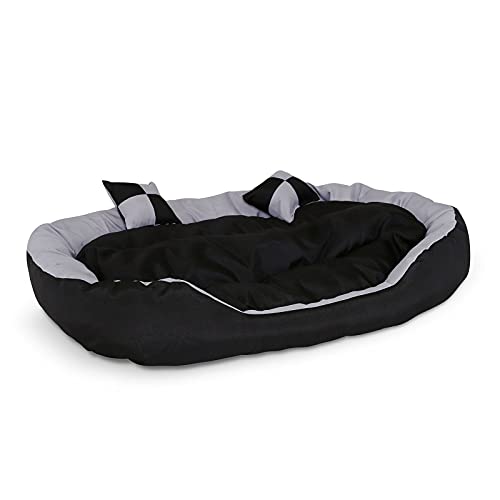 lionto by dibea Cama para perros 4 en 1 cojín para perros cesta para perros con cojín reversible (L) 110x80 cm negro/gris