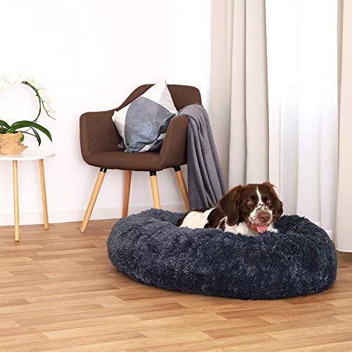 lionto by dibea Cama perros redonda cojín gatos sofá para perros donut (3XL) Ø 100 cm Gris oscuro