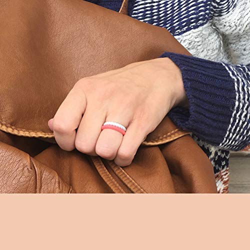 LIOOBO 10pcs Colores Mezclados 3 mm Anillos de Boda de Silicona Fina para Las Mujeres, Bandas de Boda de Goma Trenzada Fina Anillo apilable, Silicona hipoalergénica