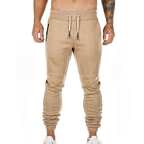 Litthing Pantalones de Chándal Hombre Pantalones Deportivos en Algodón Trouser Jogger Largos de Deporte Sweat Pants Elástica Fitness Casuales (Caqui, XL)