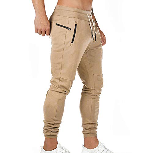 Litthing Pantalones de Chándal Hombre Pantalones Deportivos en Algodón Trouser Jogger Largos de Deporte Sweat Pants Elástica Fitness Casuales (Caqui, XL)