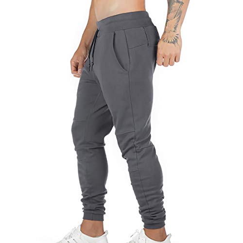 Litthing Pantalones Deportivos Hombre Pantalones Jogger Deportivo Entrenamiento Fitness Pantalones Casual Deporte Slim Fit Cintura Elástica Ajustable (Gris, M)