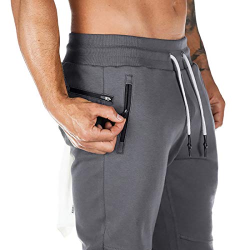 Litthing Pantalones Deportivos Hombre Pantalones Jogger Deportivo Entrenamiento Fitness Pantalones Casual Deporte Slim Fit Cintura Elástica Ajustable (Gris, M)