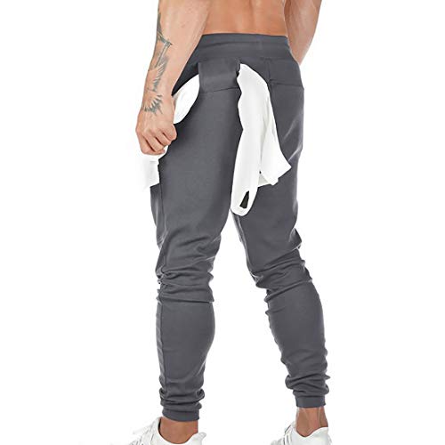 Litthing Pantalones Deportivos Hombre Pantalones Jogger Deportivo Entrenamiento Fitness Pantalones Casual Deporte Slim Fit Cintura Elástica Ajustable (Gris, XL)