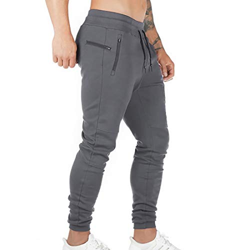 Litthing Pantalones Deportivos Hombre Pantalones Jogger Deportivo Entrenamiento Fitness Pantalones Casual Deporte Slim Fit Cintura Elástica Ajustable (Gris, XL)