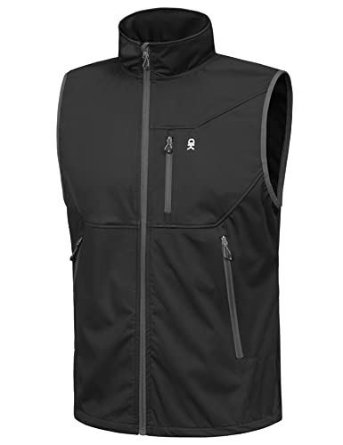 Little Donkey Andy Chaleco ligero Softshell para hombre, chaqueta sin mangas a prueba de viento, para viajes, senderismo, correr, golf, negro, XXL